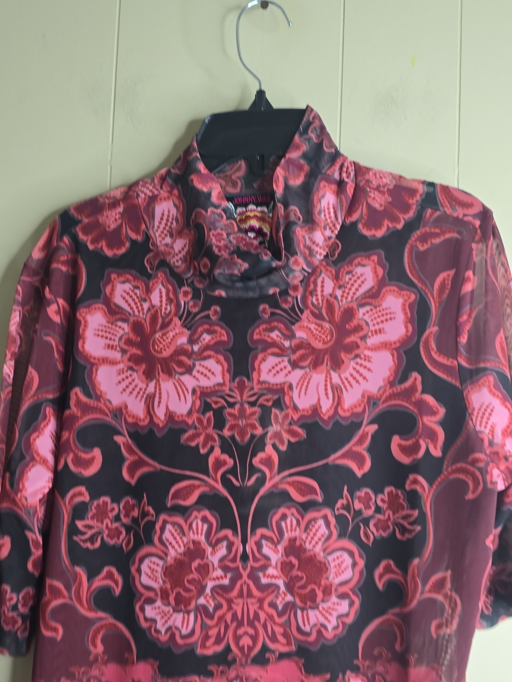 Johnny Was Mesh Elbow Sleeve Mock Neck Top Size Large - Picture 3 of 7